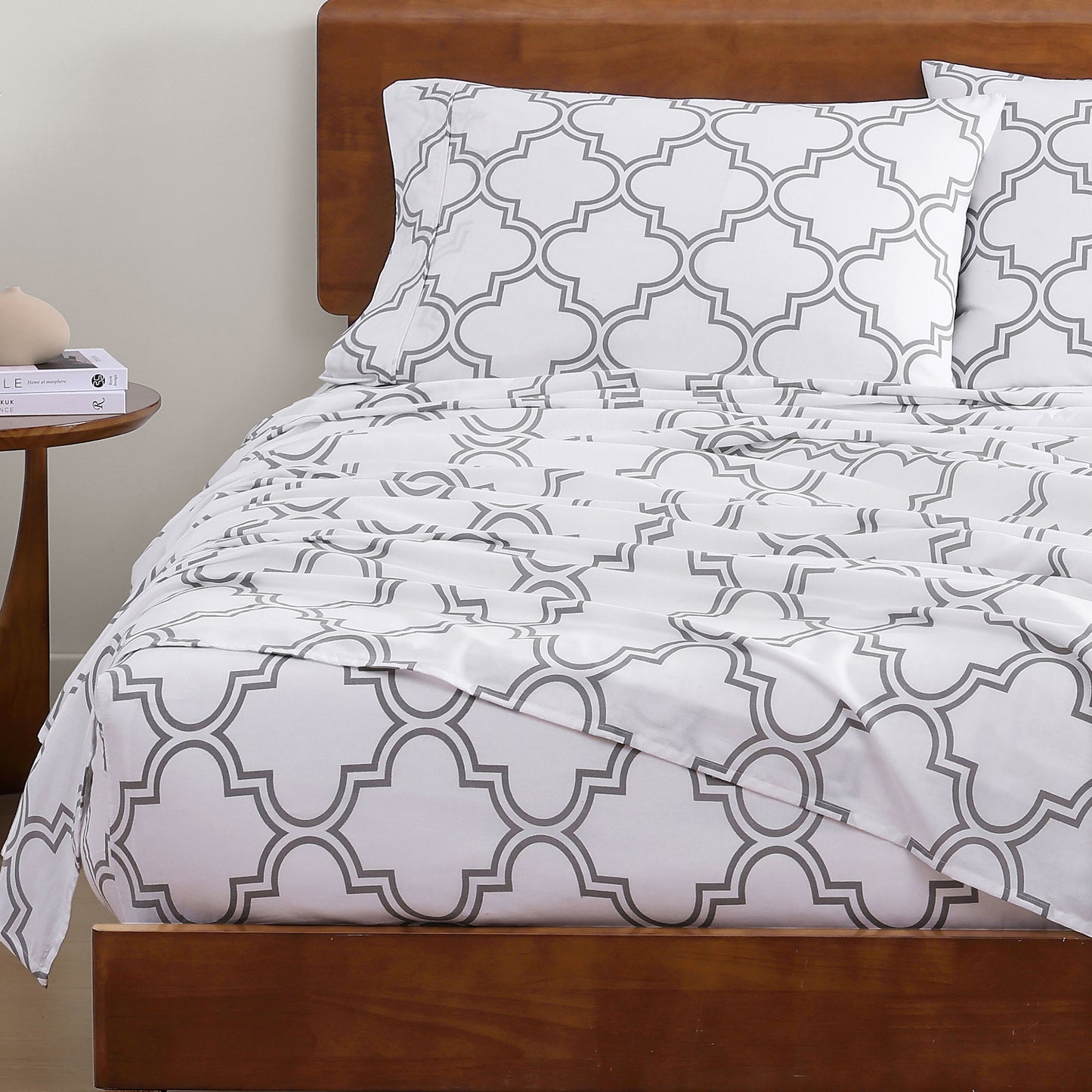 100% Organic Washed Cotton Sheet Set - Trellis Silver