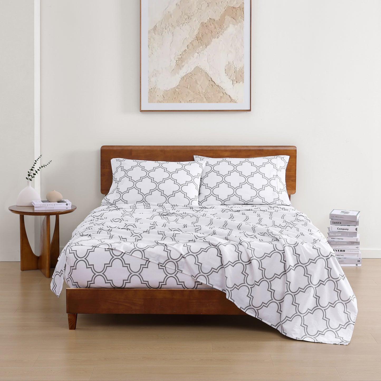 100% Organic Washed Cotton Sheet Set - Trellis Silver