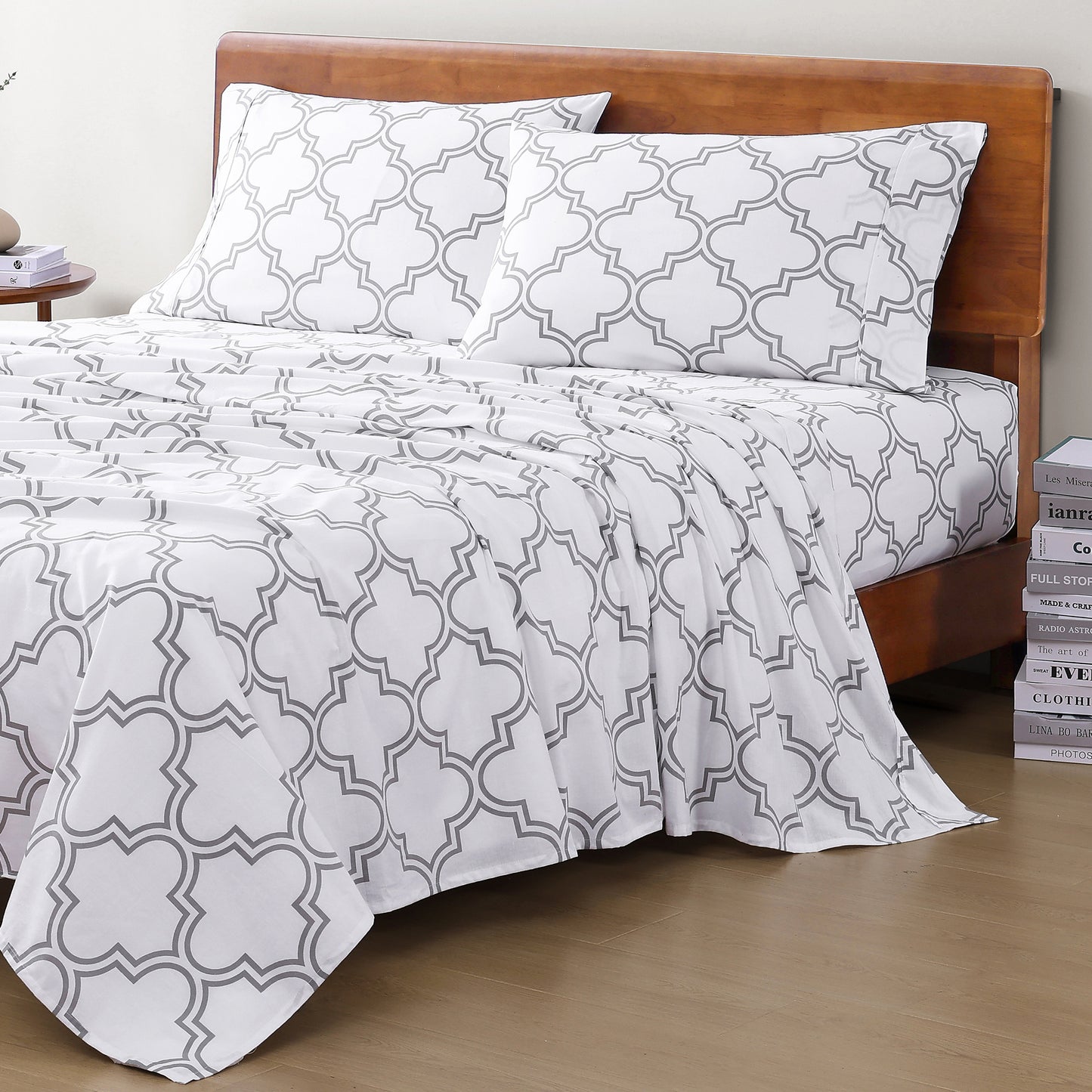100% Organic Washed Cotton Sheet Set - Trellis Silver