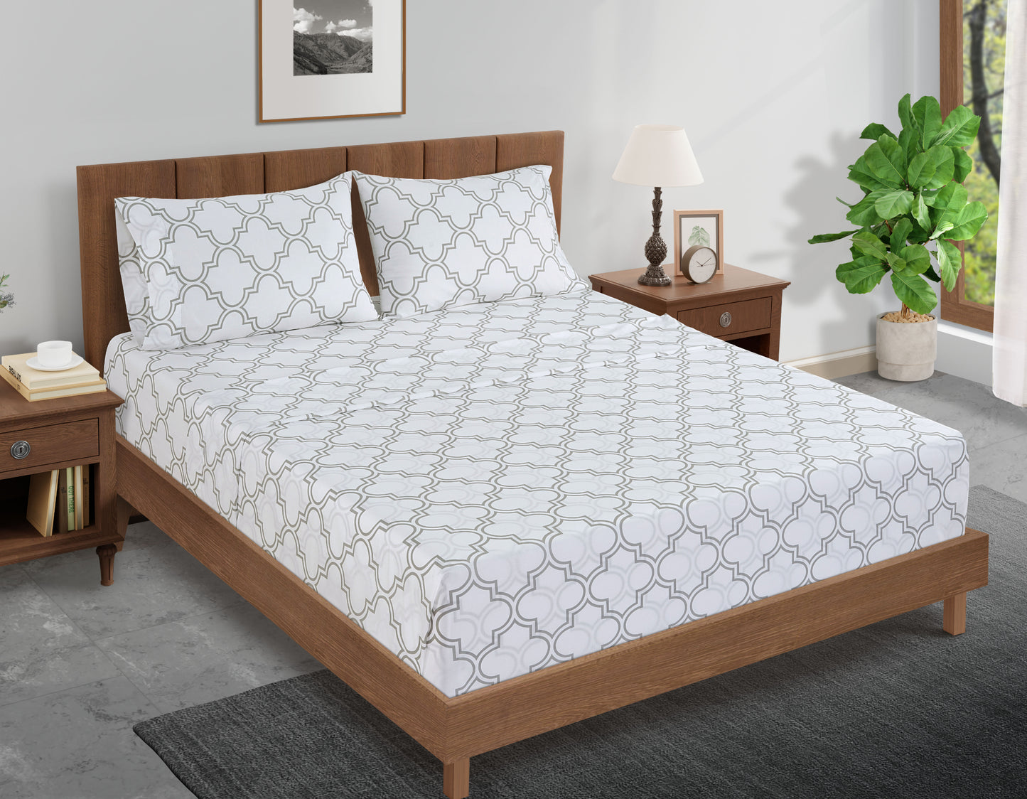 100% Organic Washed Cotton Sheet Set - Trellis Silver
