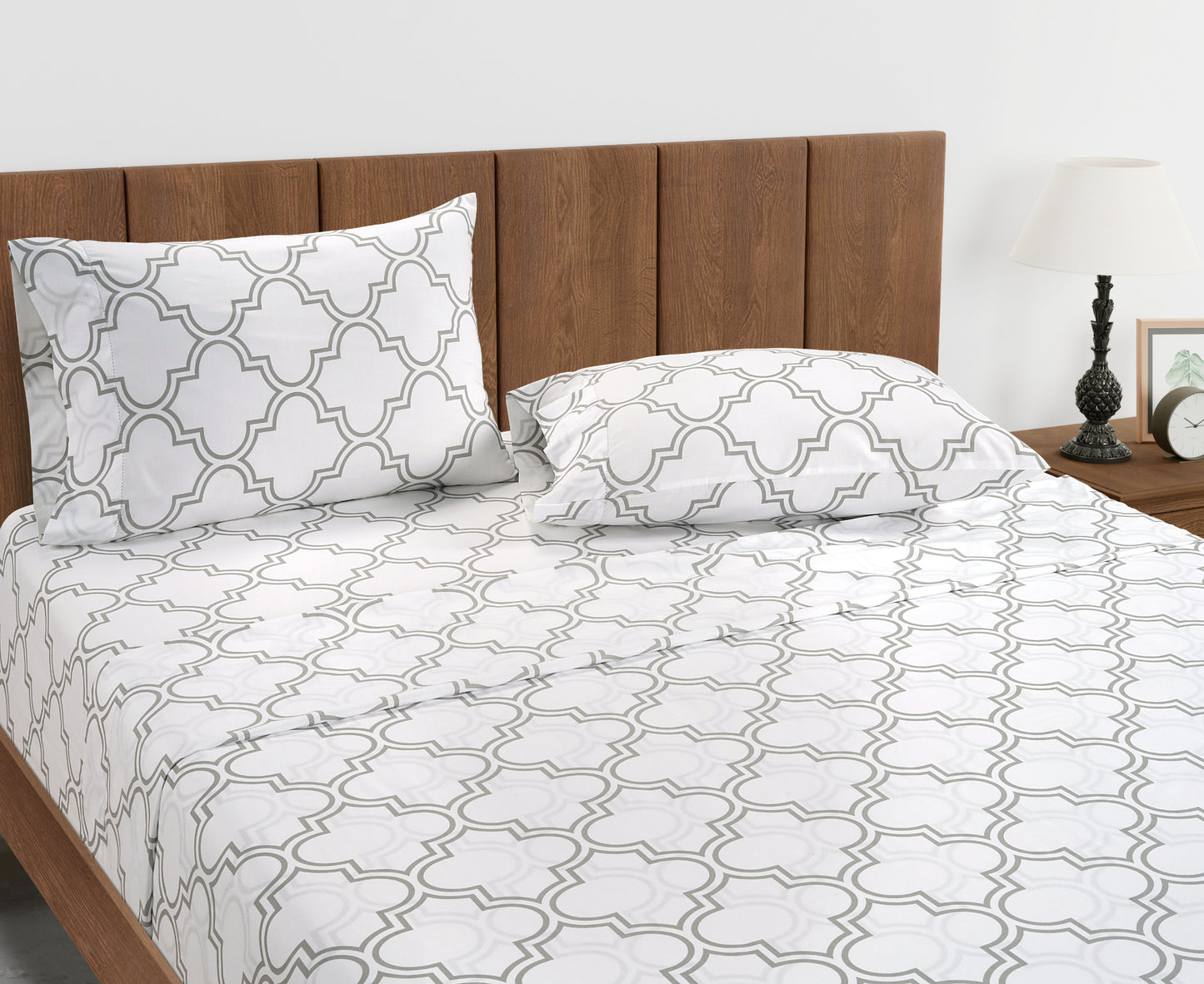 100% Organic Washed Cotton Sheet Set - Trellis Silver