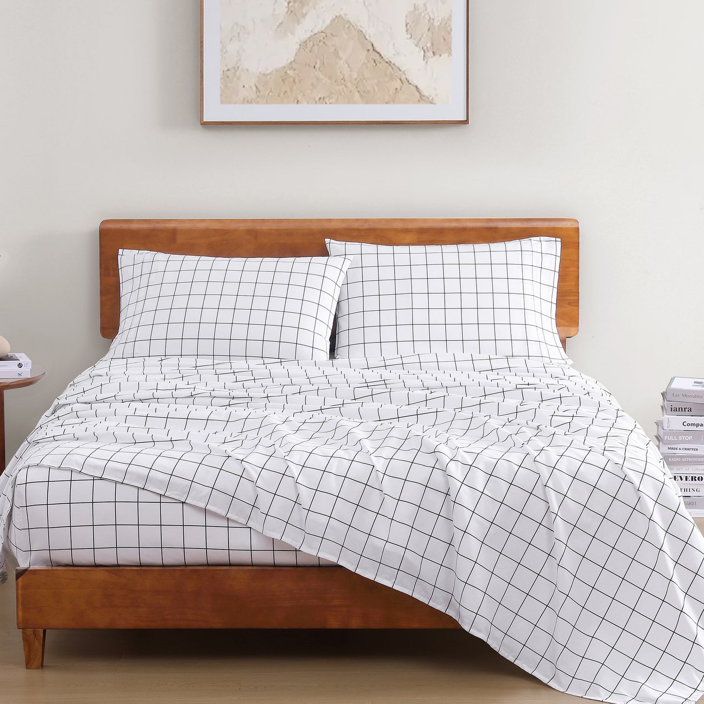 100% Organic Washed Cotton Sheet Set - Windowpane Charcoal
