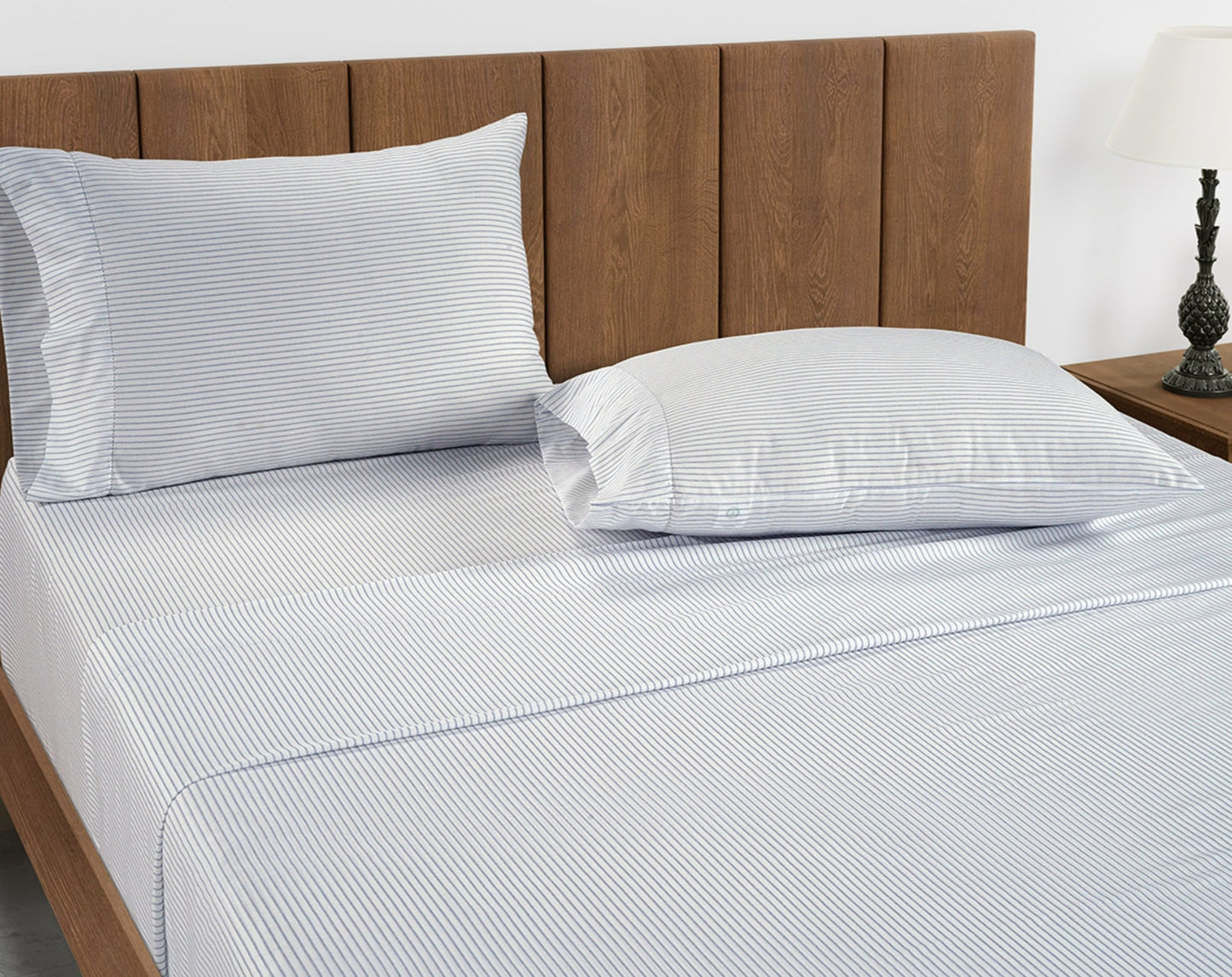 100% Organic Washed Cotton Sheet Set - Ticking Stripe Cobalt Blue