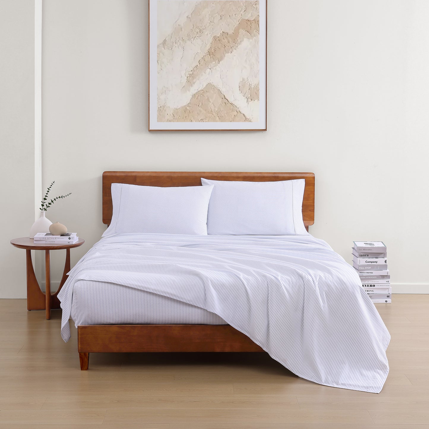 100% Organic Washed Cotton Sheet Set - Ticking Stripe Cobalt Blue