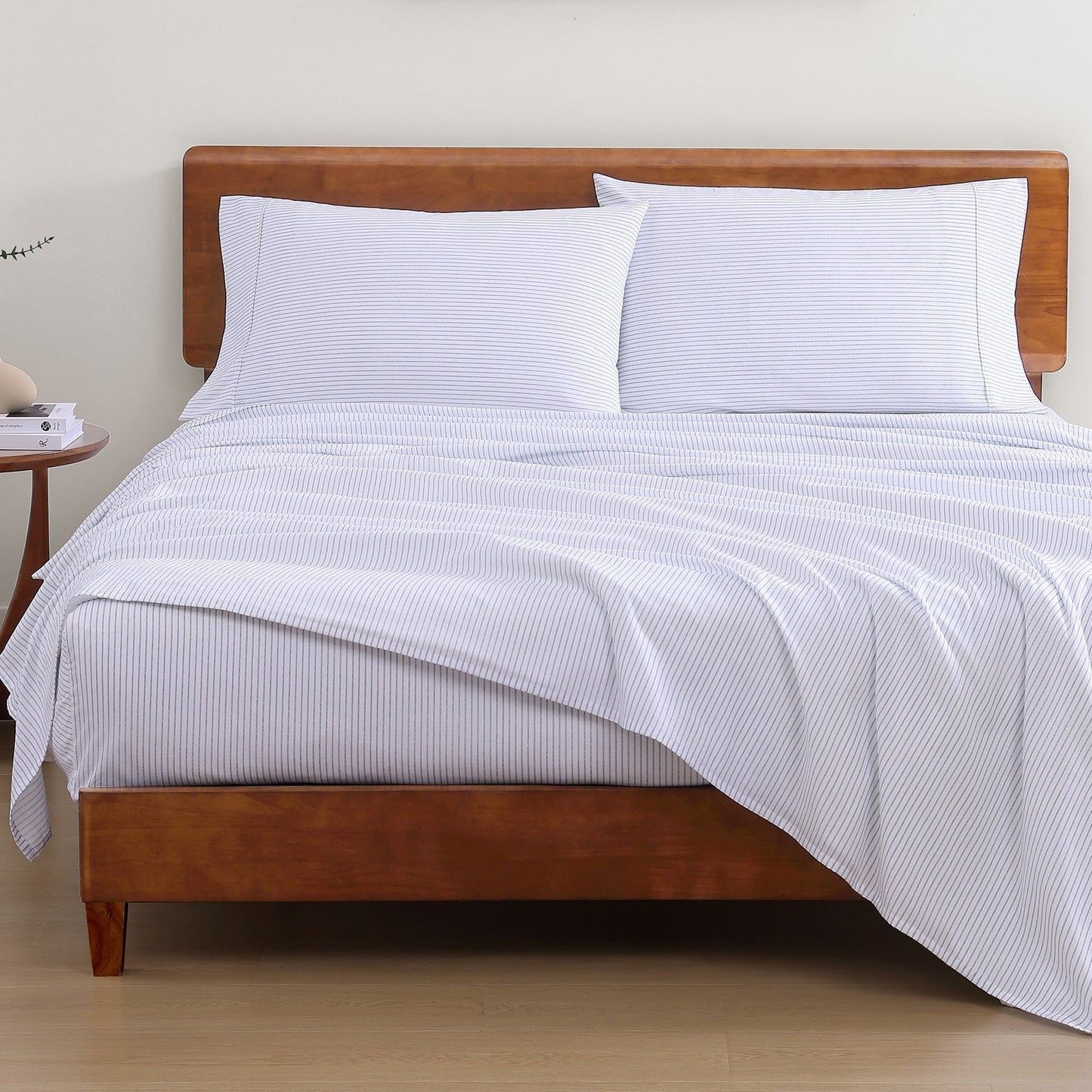 100% Organic Washed Cotton Sheet Set - Ticking Stripe Cobalt Blue