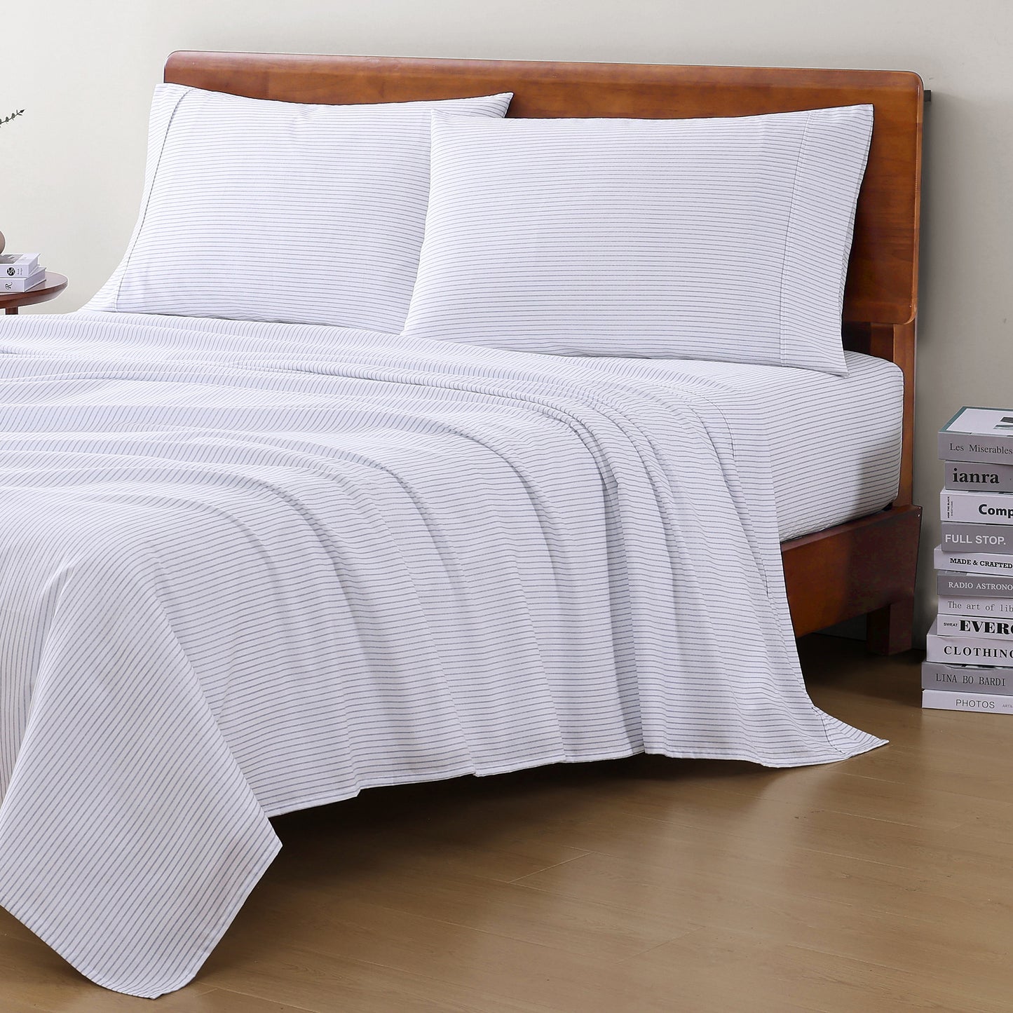 100% Organic Washed Cotton Sheet Set - Ticking Stripe Cobalt Blue
