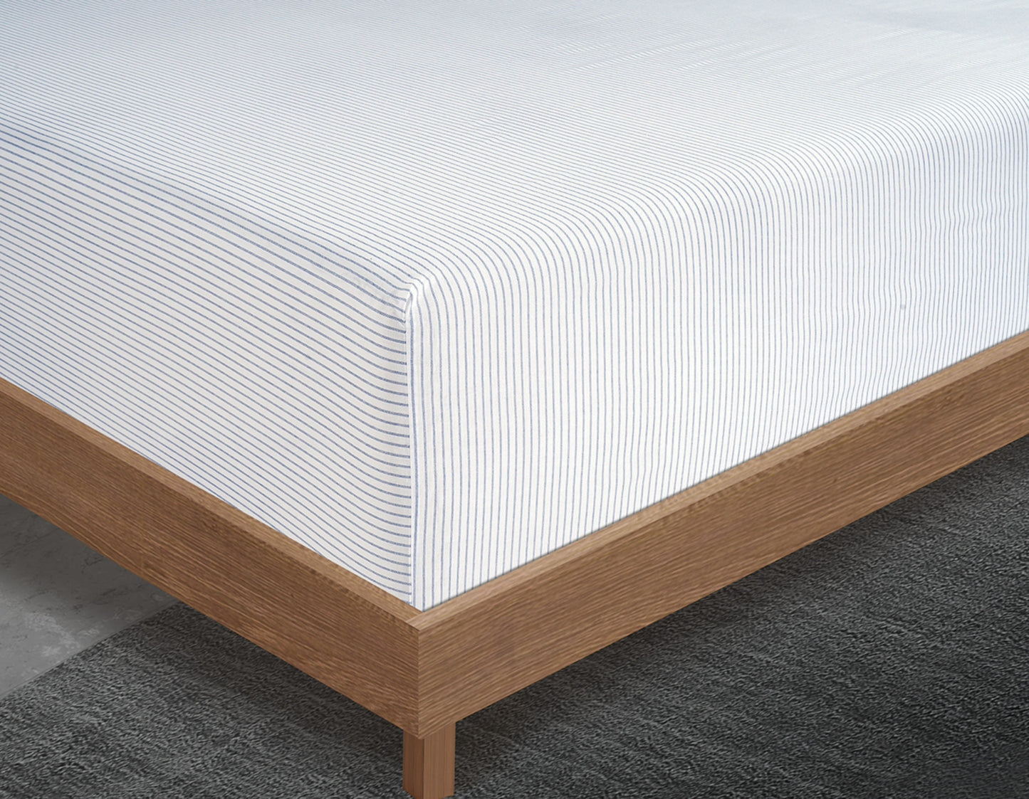 100% Organic Washed Cotton Sheet Set - Ticking Stripe Cobalt Blue