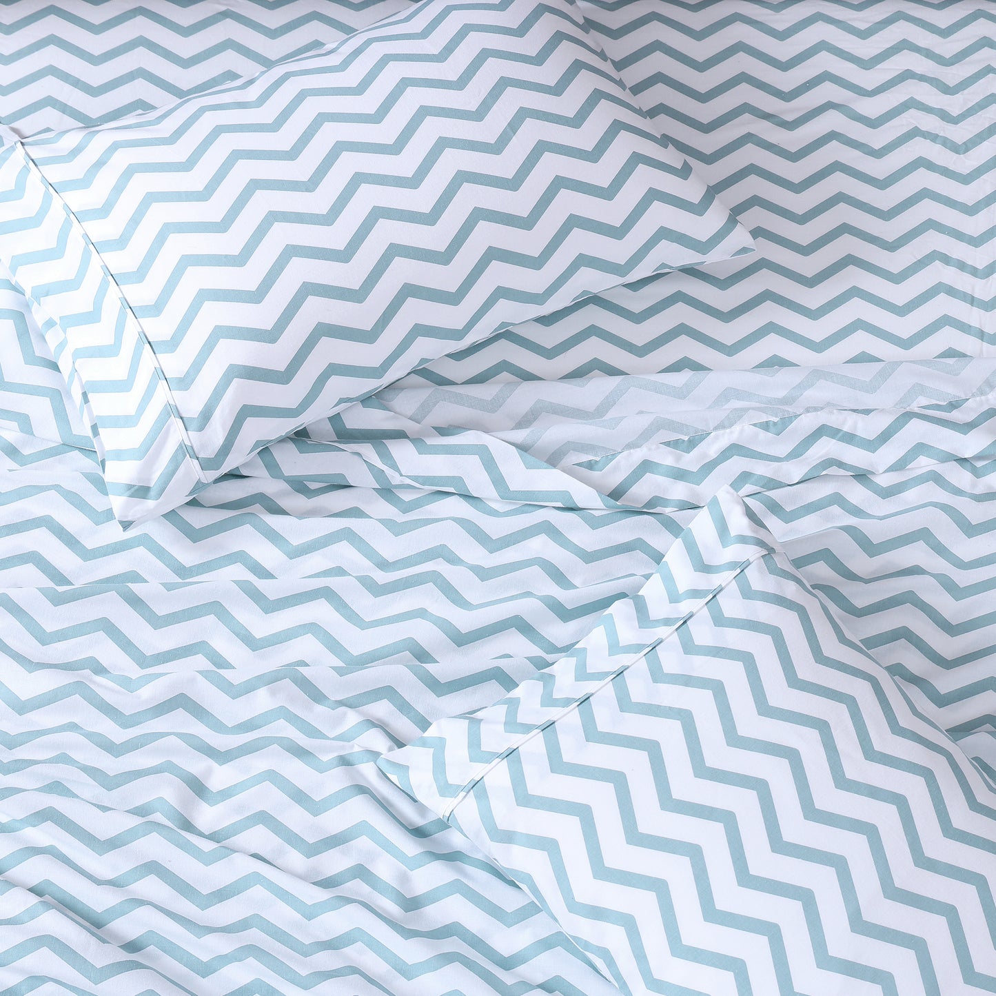100% Organic Washed Cotton Sheet Set - Chevron Blue