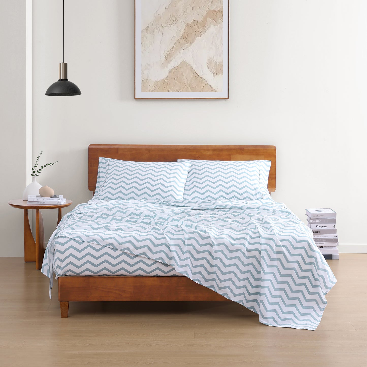 100% Organic Washed Cotton Sheet Set - Chevron Blue