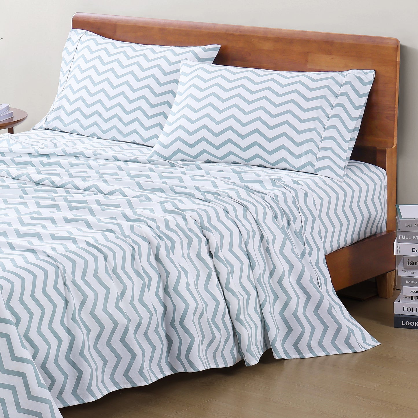 100% Organic Washed Cotton Sheet Set - Chevron Blue