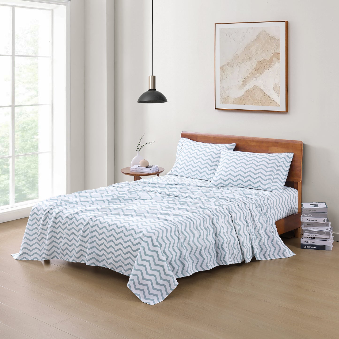 100% Organic Washed Cotton Sheet Set - Chevron Blue