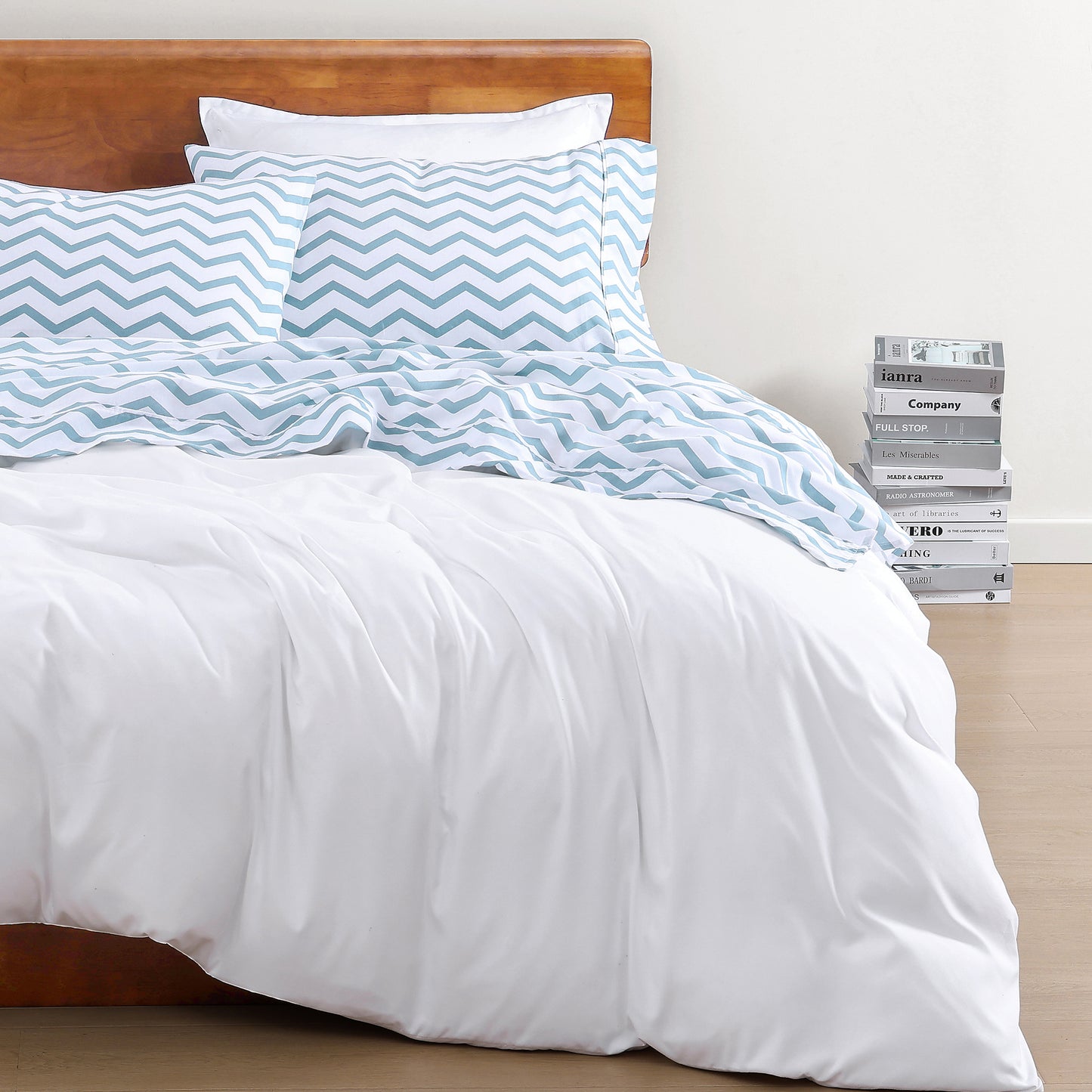 100% Organic Washed Cotton Sheet Set - Chevron Blue