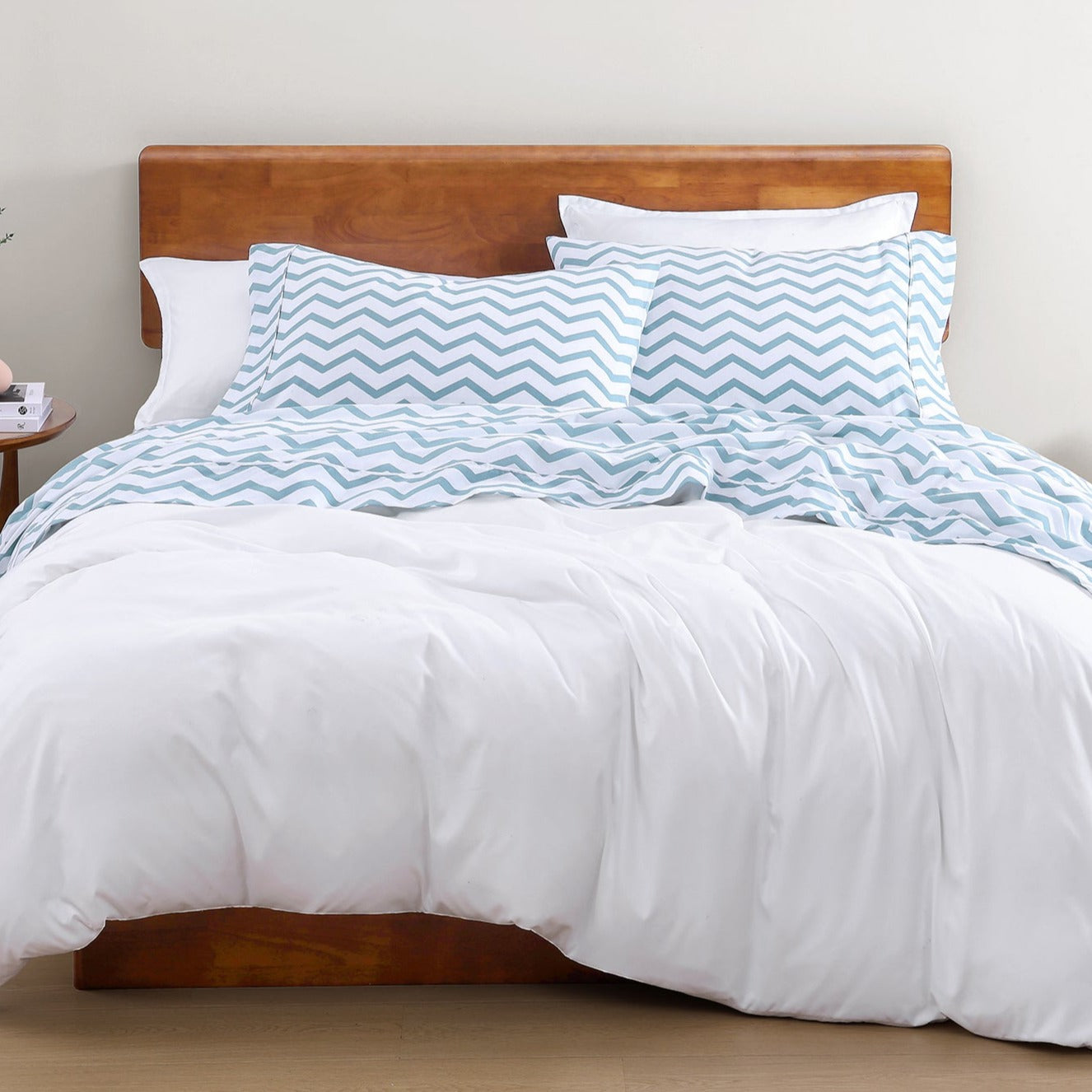 100% Organic Washed Cotton Sheet Set - Chevron Blue