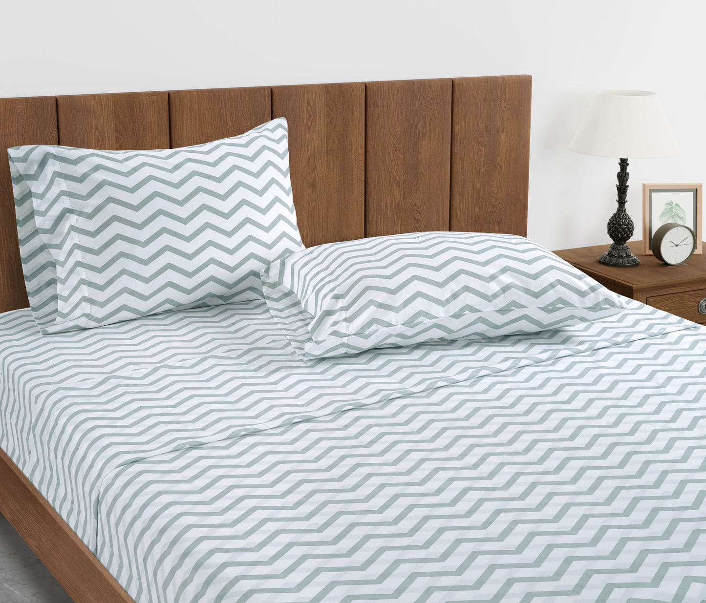 100% Organic Washed Cotton Sheet Set - Chevron Blue