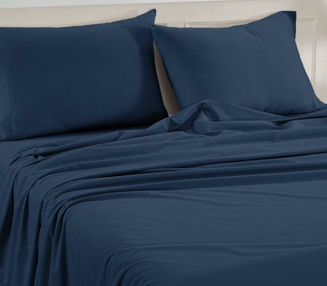 100% Organic Washed Cotton Sheet Set - Estate Blue