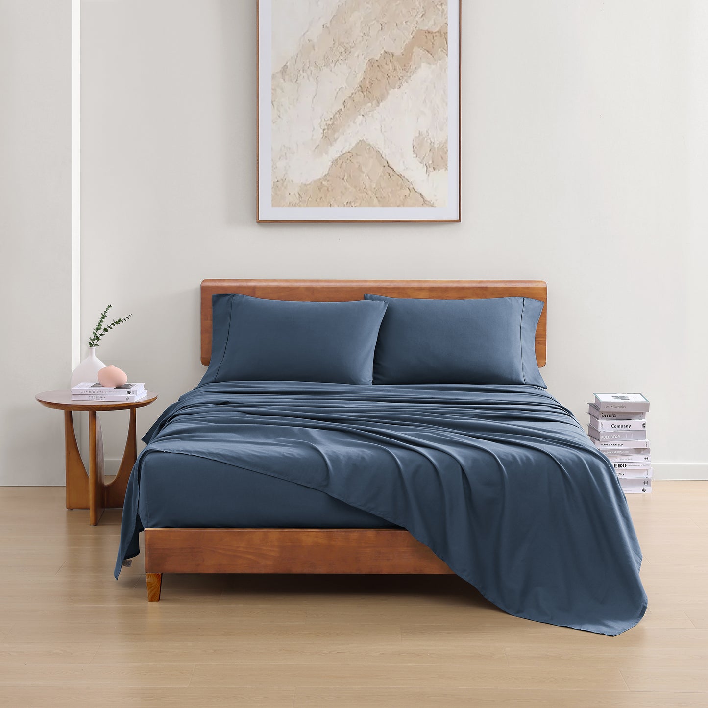 100% Organic Washed Cotton Sheet Set - Navy