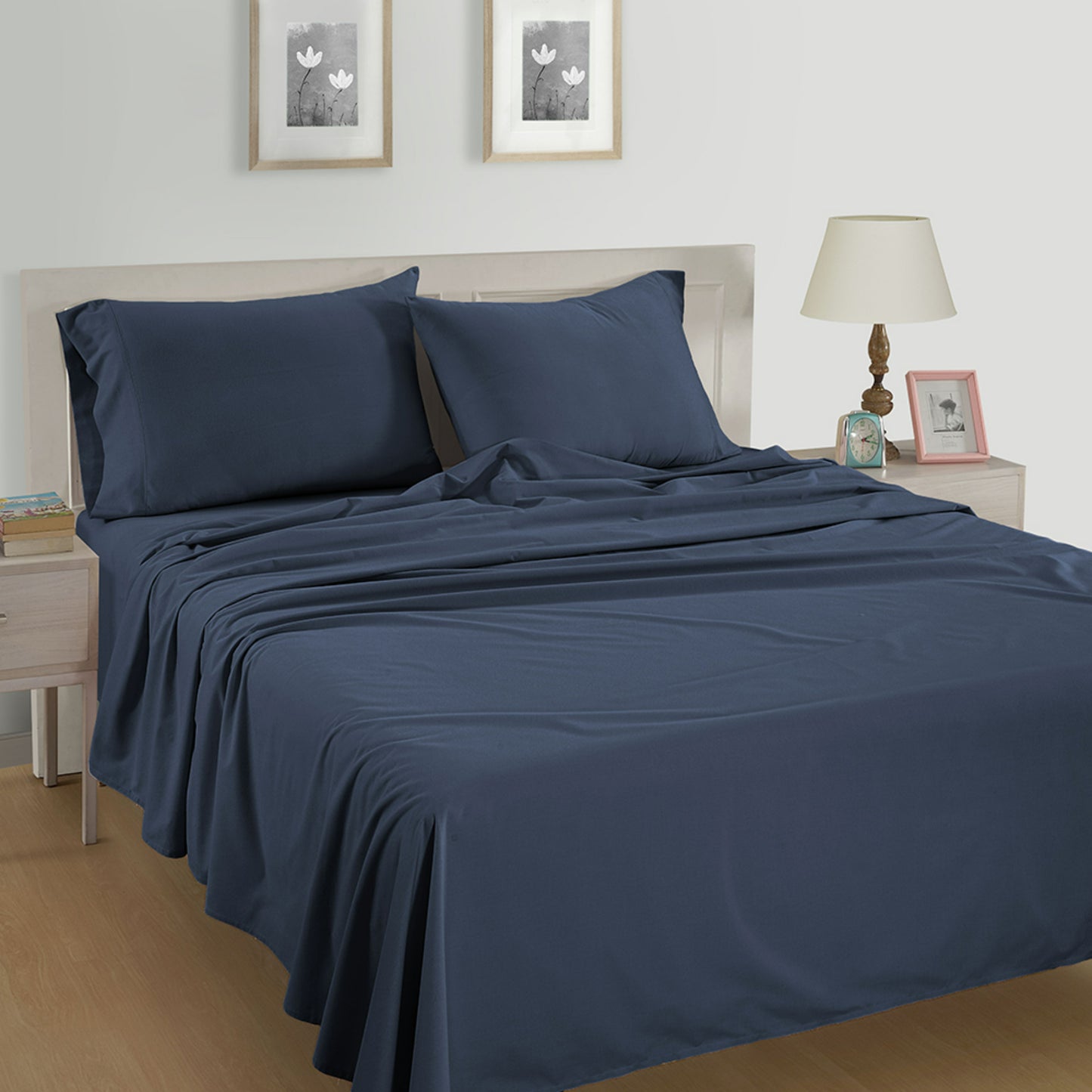 100% Organic Washed Cotton Sheet Set - Navy
