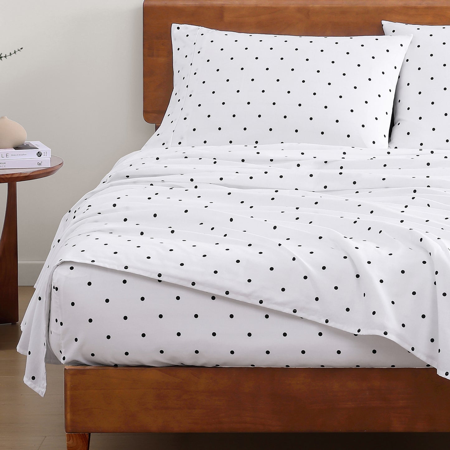 100% Organic Washed Cotton Sheet Set - Polka Dot Black
