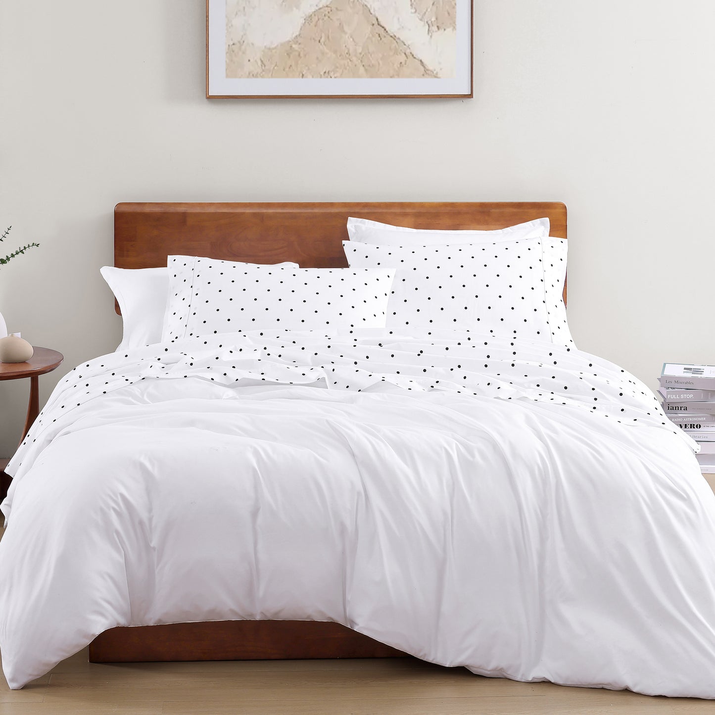 100% Organic Washed Cotton Sheet Set - Polka Dot Black