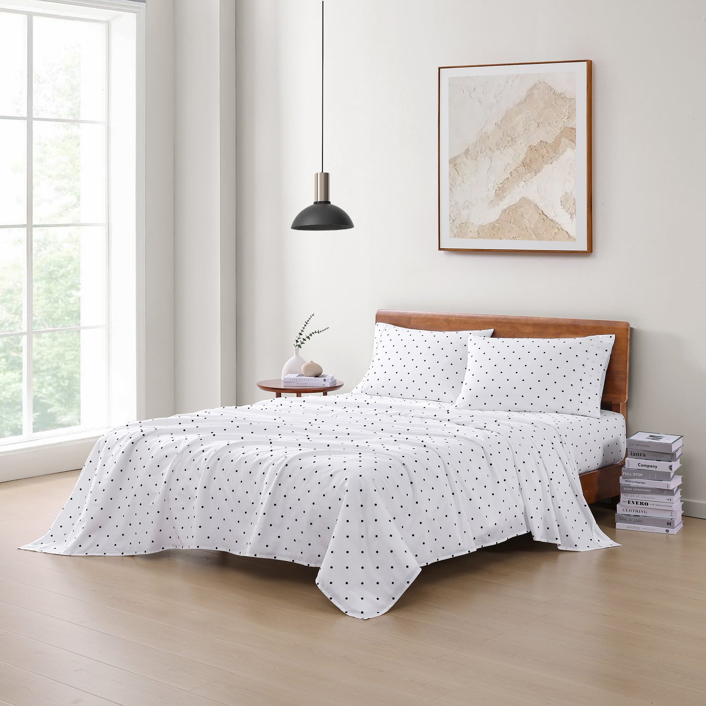 100% Organic Washed Cotton Sheet Set - Polka Dot Black