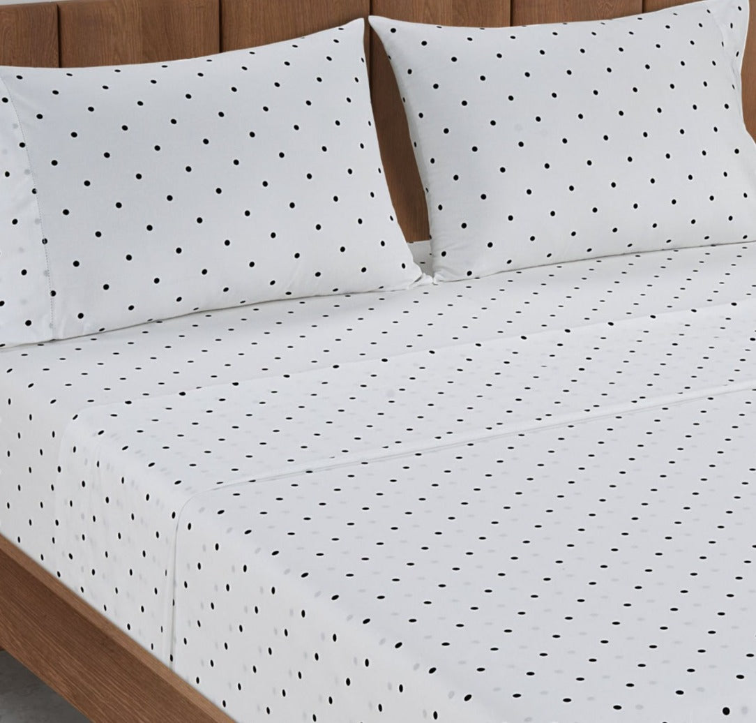 100% Organic Washed Cotton Sheet Set - Polka Dot Black