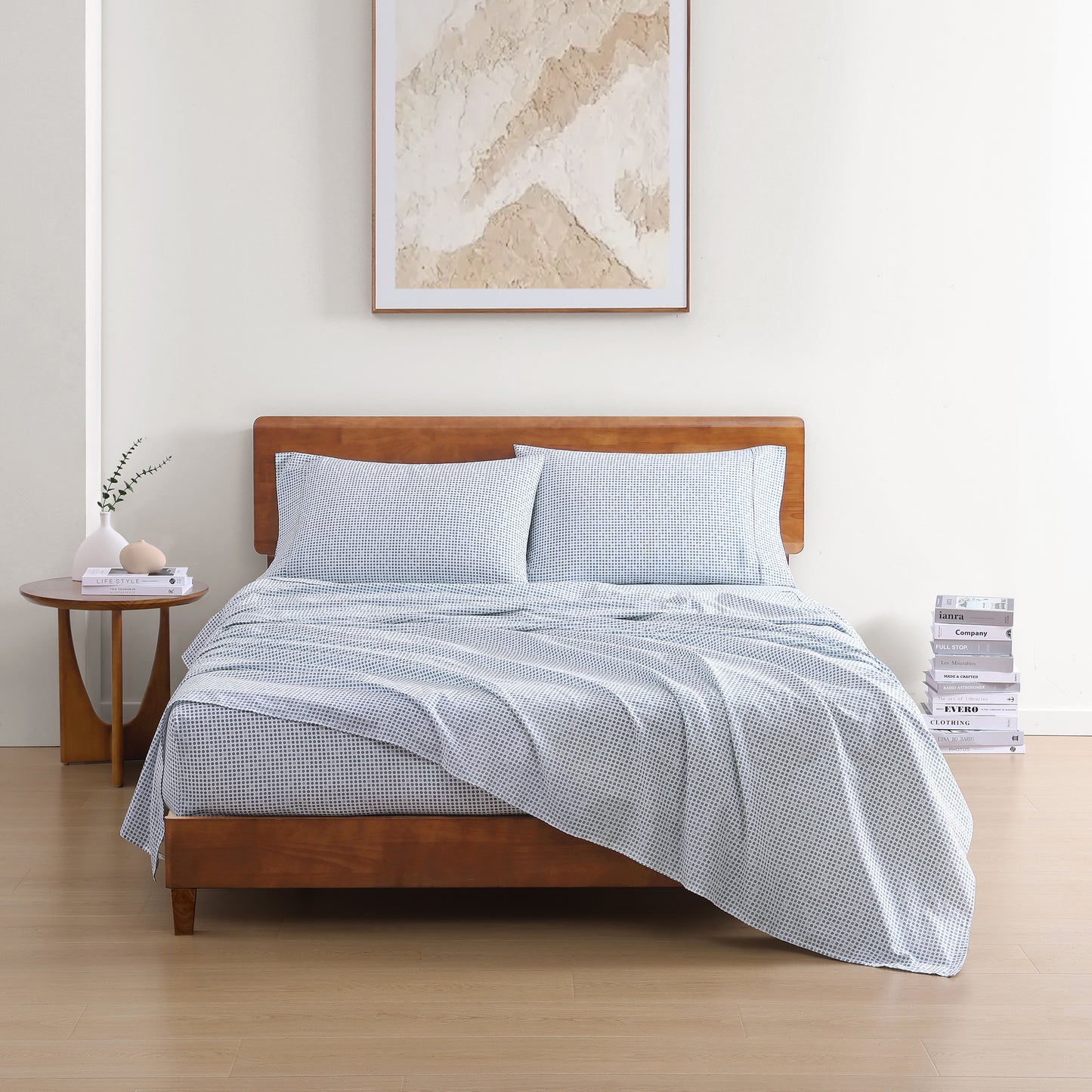 100% Organic Washed Cotton Sheet Set - Polka Dot Blue