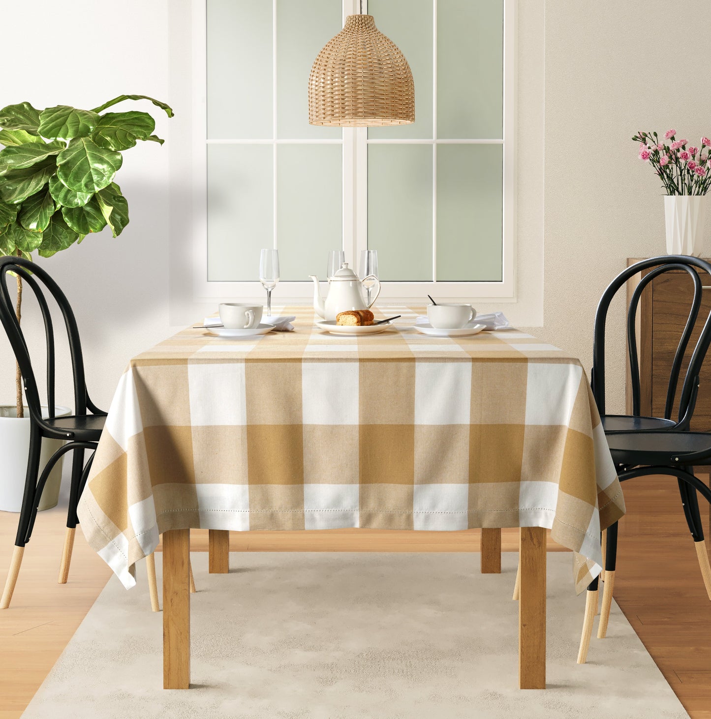 100% Cotton Tablecloth 6 seat 150x210cm - Beige Check