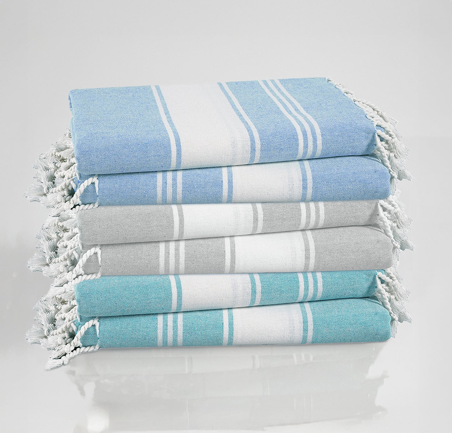 Set of 6 Chambray Turkish Beach Towels - Classic