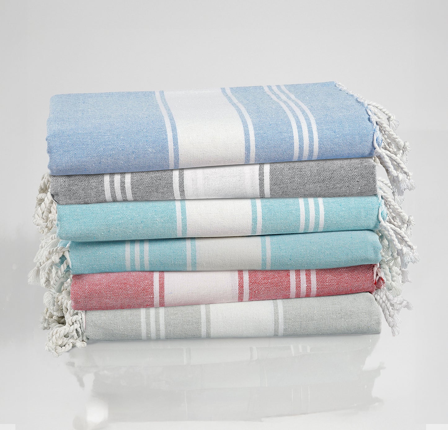 Set of 6 Chambray Turkish Beach Towels - Nautical