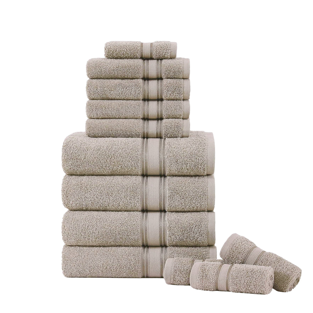 12 Piece 100% Cotton Towel Set 550GSM - Taupe