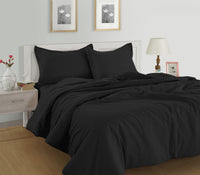 100% Organic Washed Cotton Quilt Cover Set - Black
