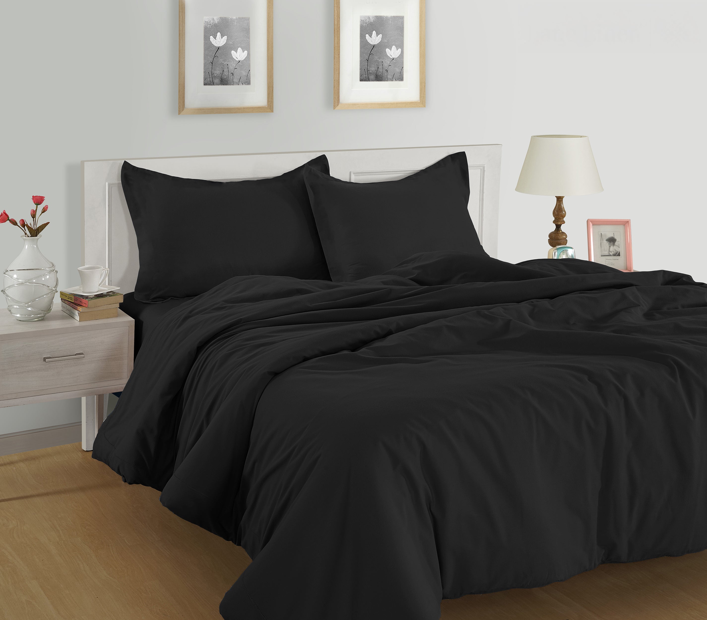 100% Organic Washed Cotton Quilt Cover Set - Black