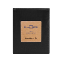 100% Organic Washed Cotton Quilt Cover Set - Black