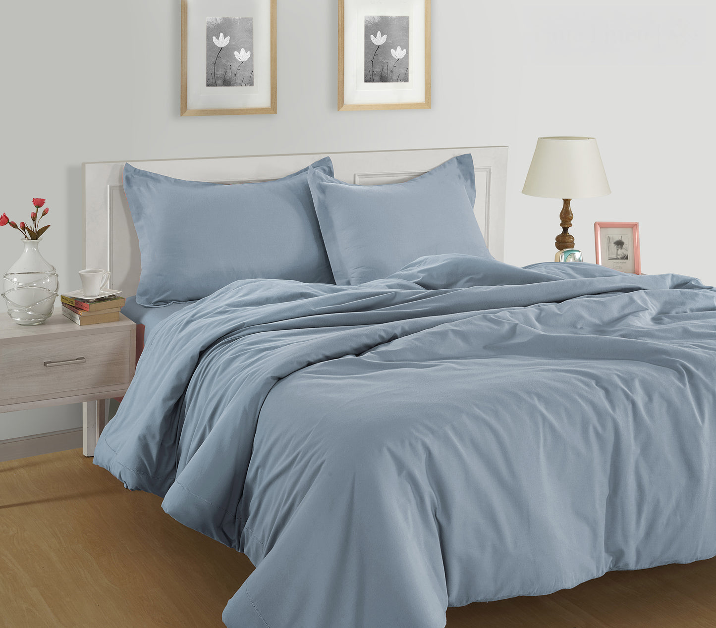 100% Organic Washed Cotton Quilt Cover Set - French Blue