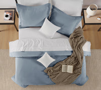 100% Organic Washed Cotton Quilt Cover Set - French Blue