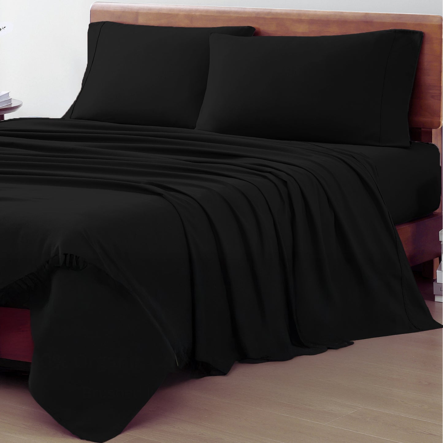 100% Organic Washed Cotton Sheet Set - Black