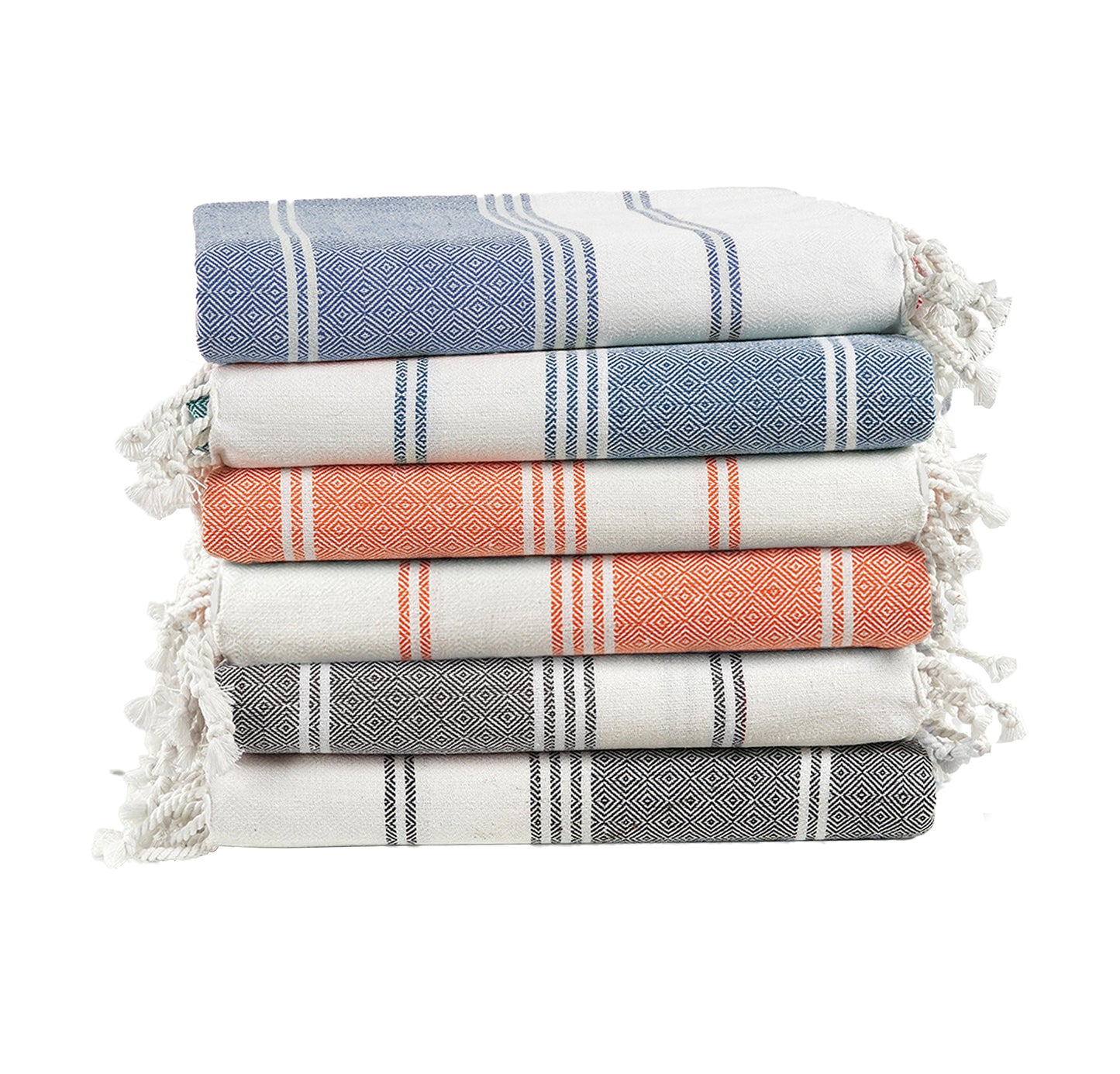Set of 6 Diamond Turkish Beach Towels  - Multi Pk2