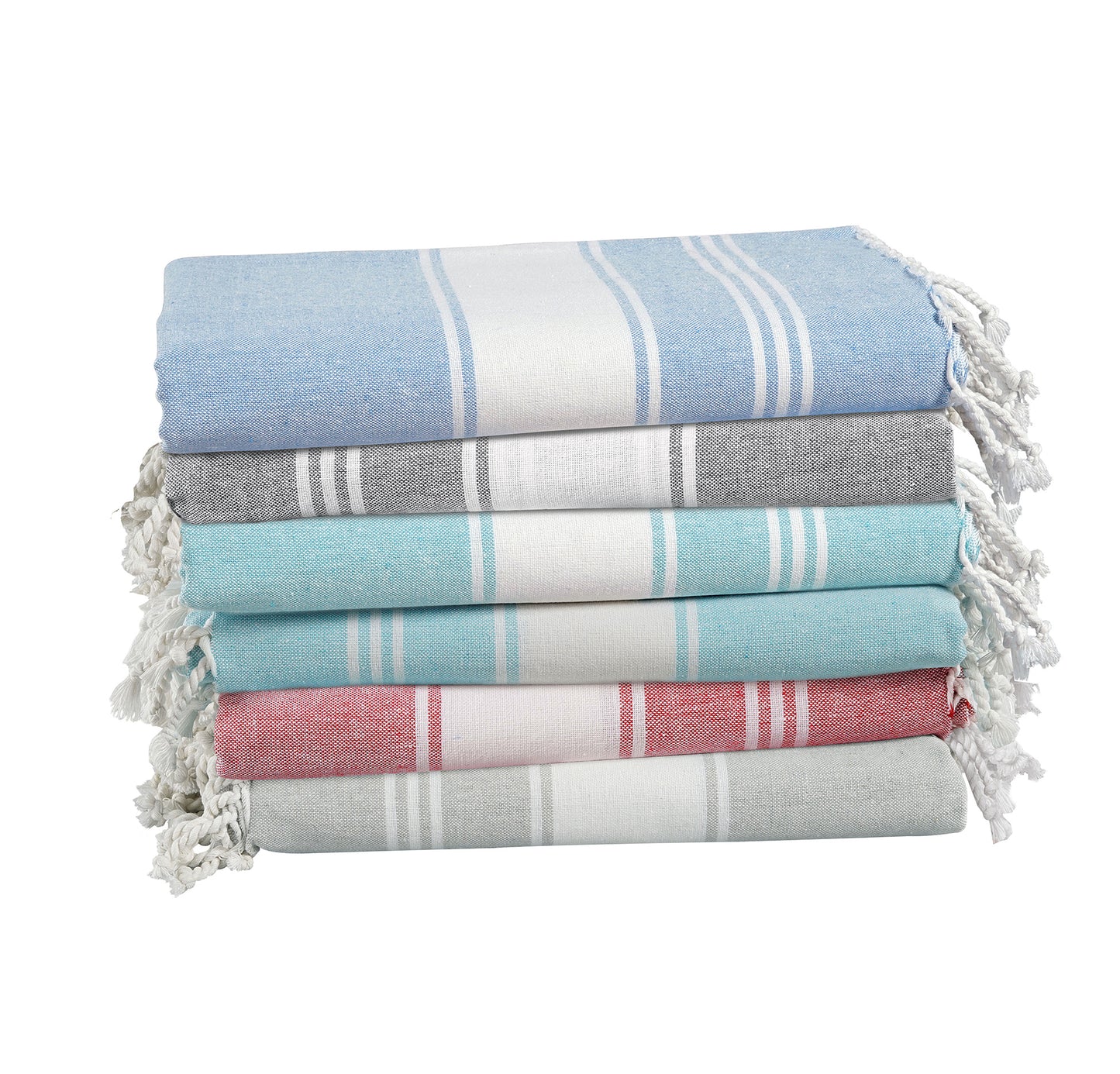Set of 6 Chambray Turkish Beach Towels - Nautical