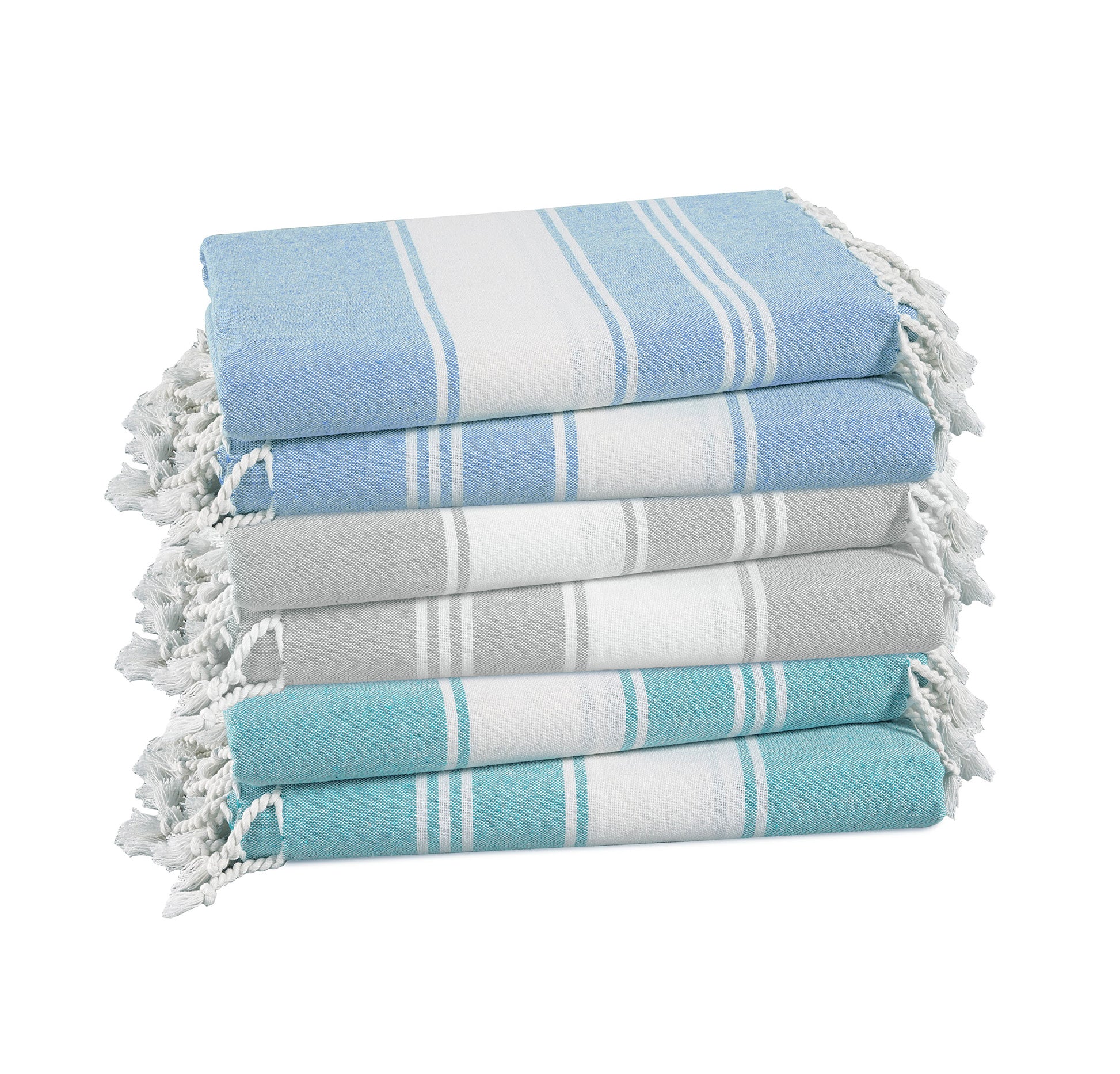 Set of 6 Chambray Turkish Beach Towels - Classic