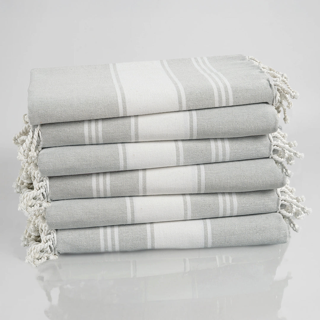 Set of 6 Chambray Turkish Beach Towels - Grey