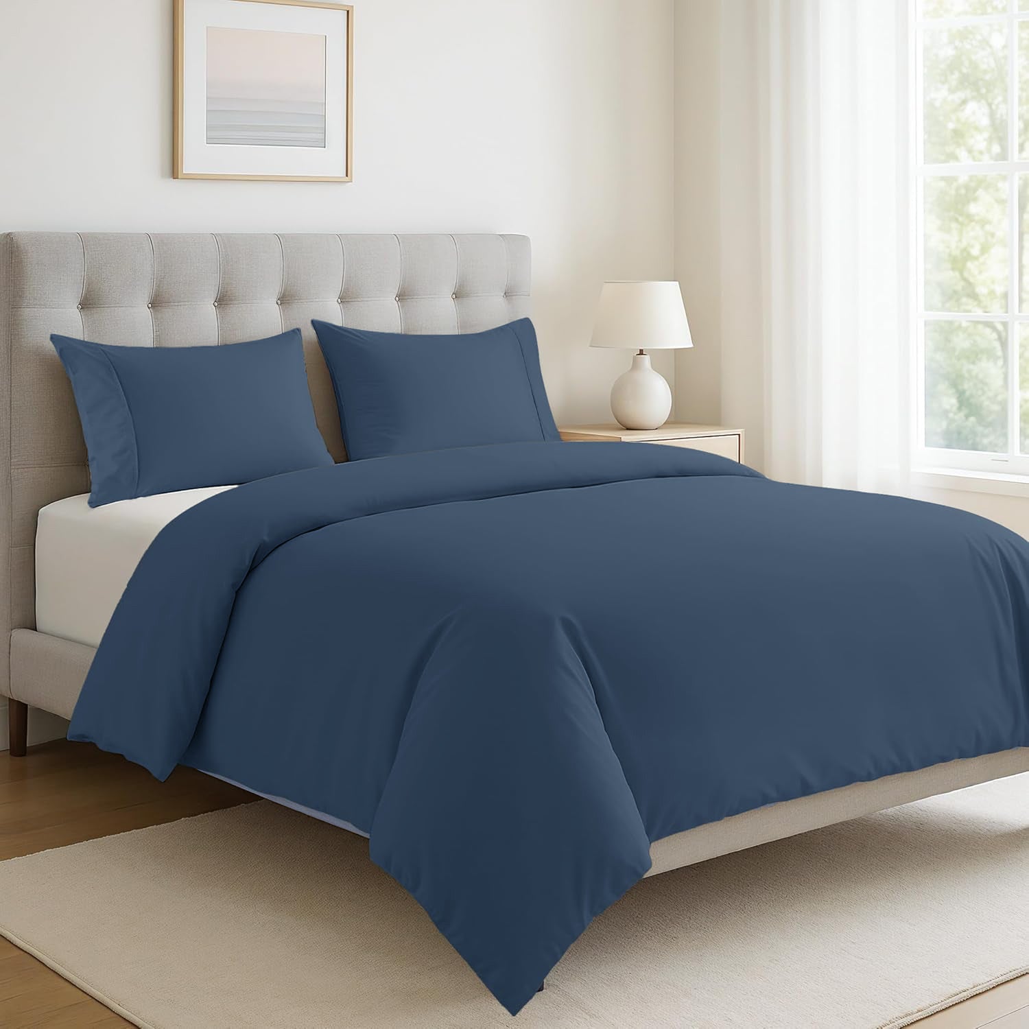 100% Organic Washed Cotton  Quilt Cover Set - Estate Blue