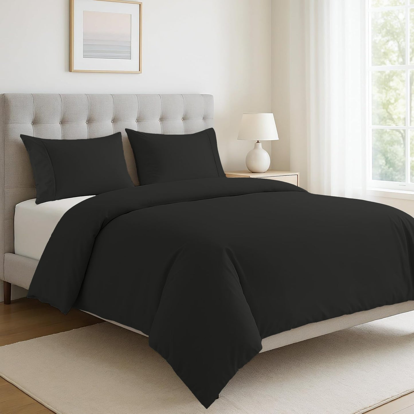 100% Organic Washed Cotton Quilt Cover Set - Black