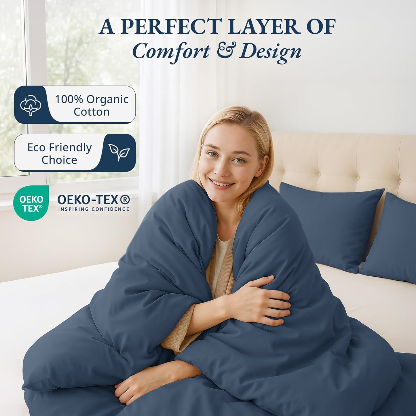 100% Organic Washed Cotton  Quilt Cover Set - Estate Blue