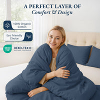 100% Organic Washed Cotton  Quilt Cover Set - Estate Blue