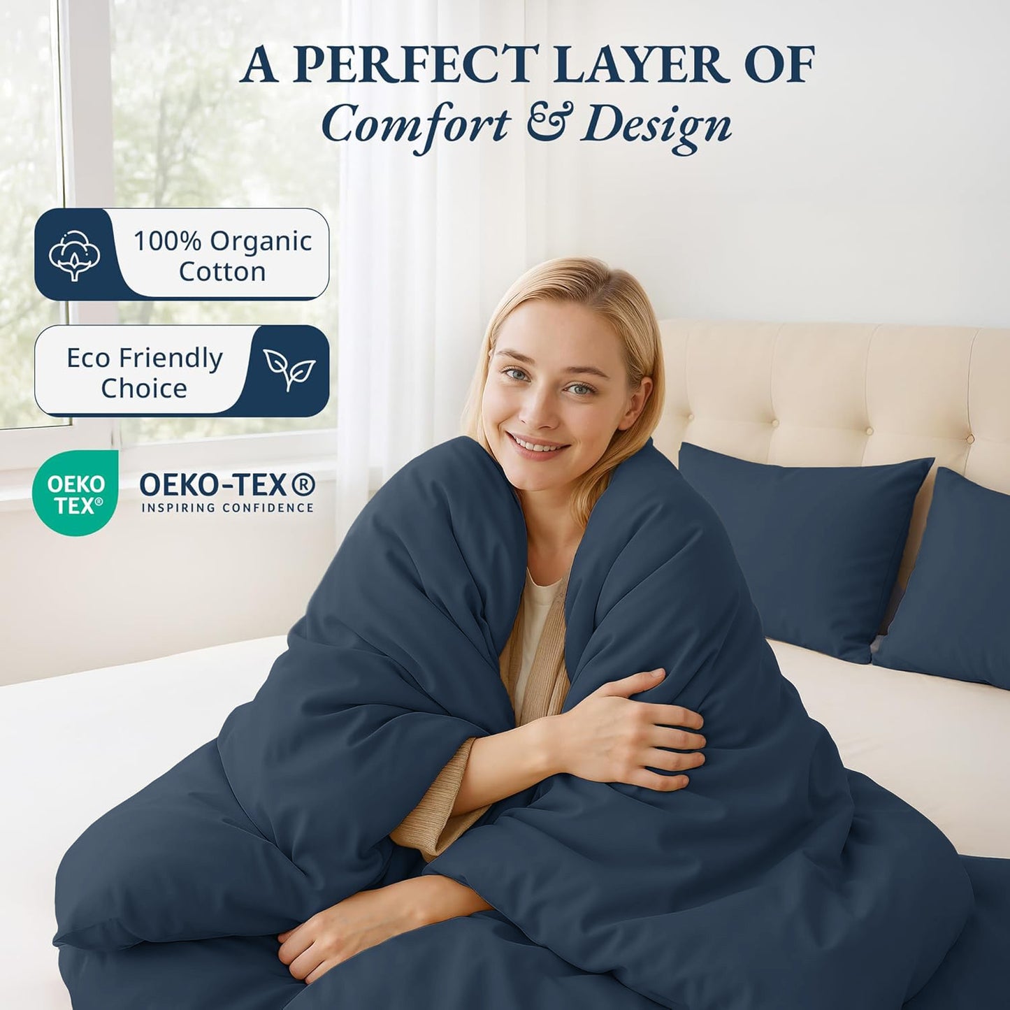100% Organic Washed Cotton Quilt Cover Set - Navy