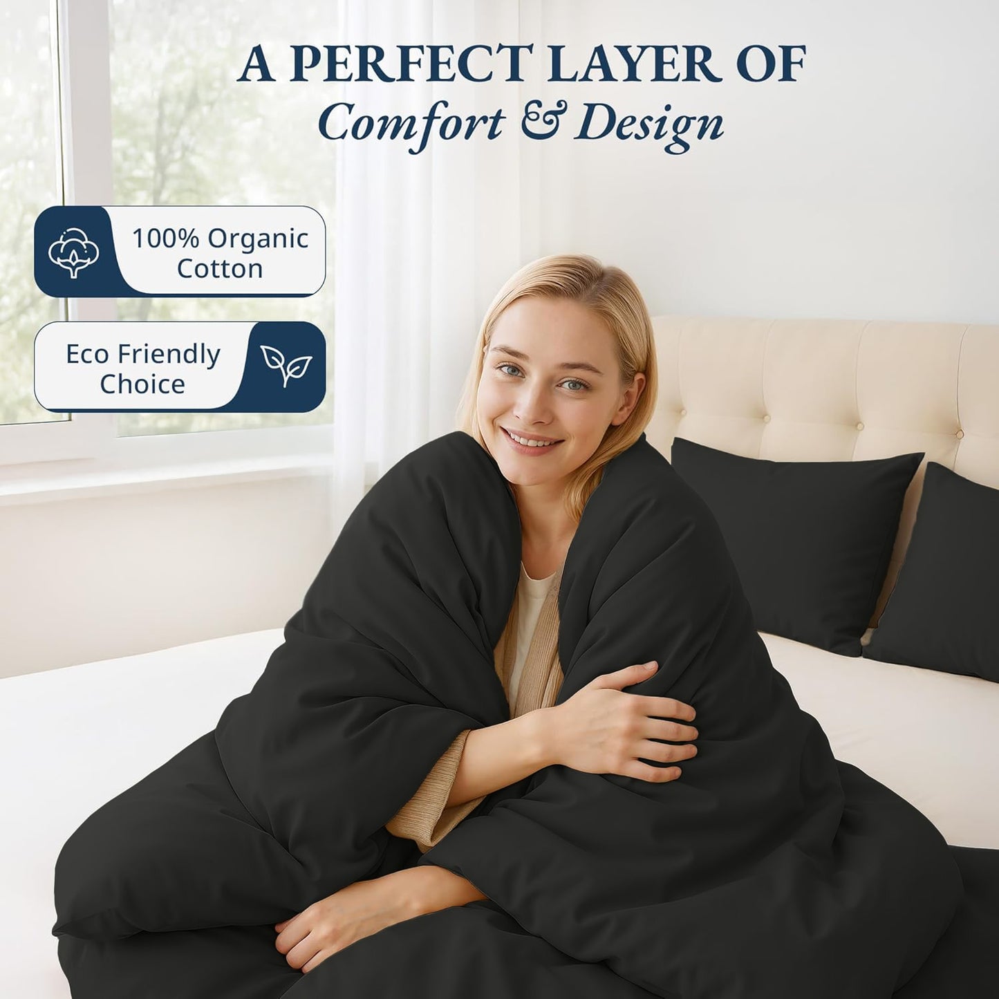 100% Organic Washed Cotton Quilt Cover Set - Black