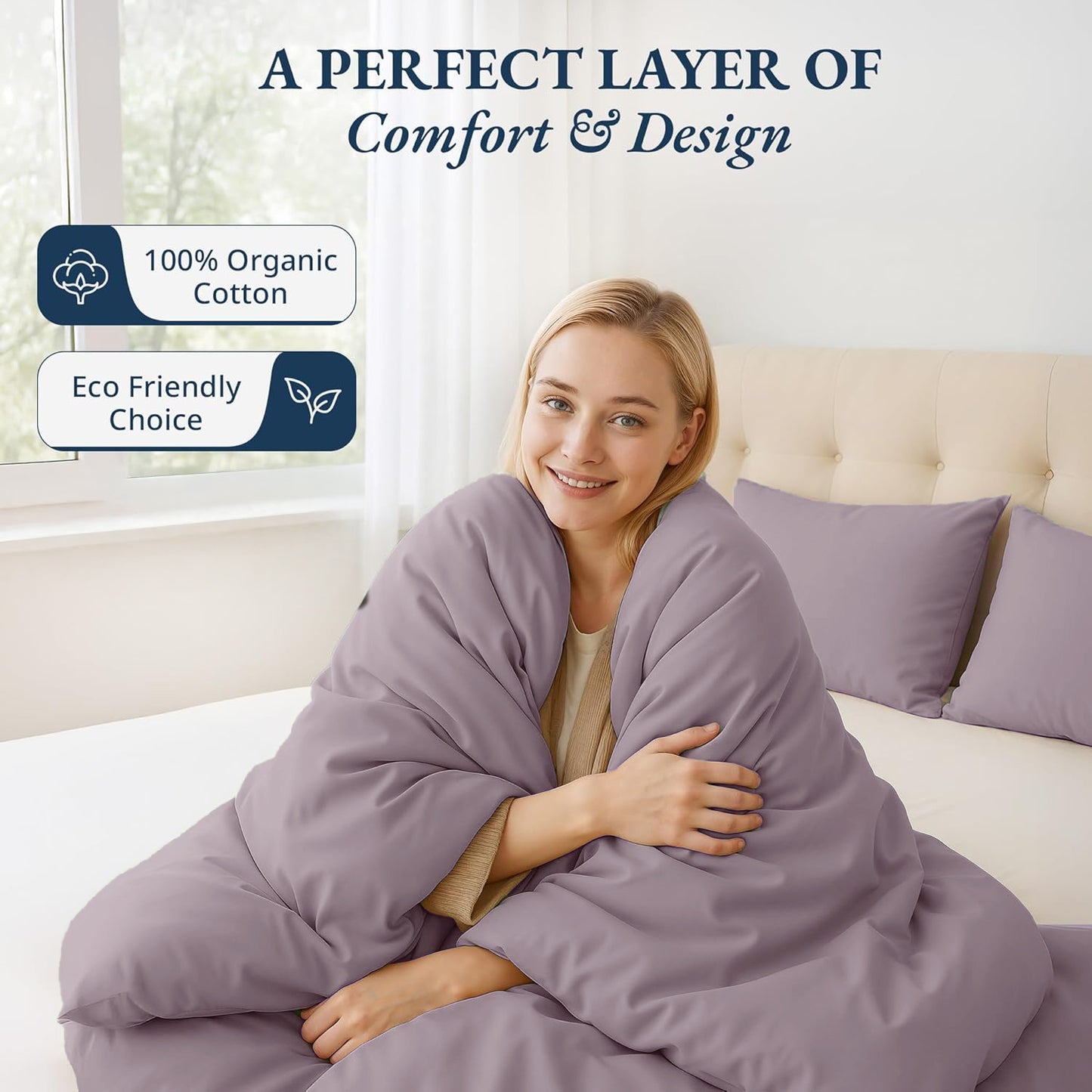 100% Organic Washed Cotton Quilt Cover Set - Lilac