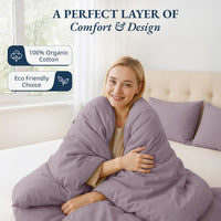 100% Organic Washed Cotton Quilt Cover Set - Lilac