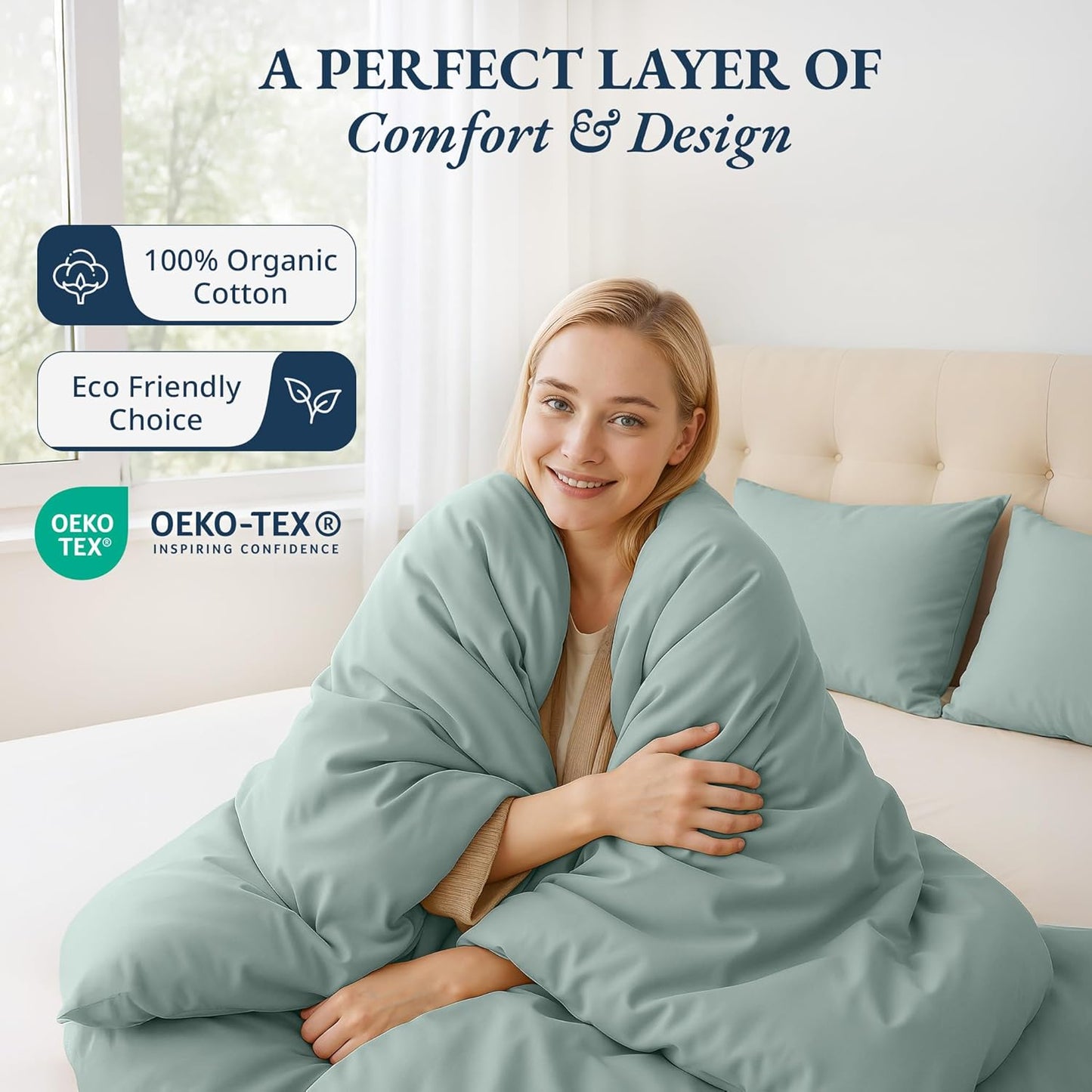 100% Organic Washed Cotton Quilt Cover Set - Cool Blue