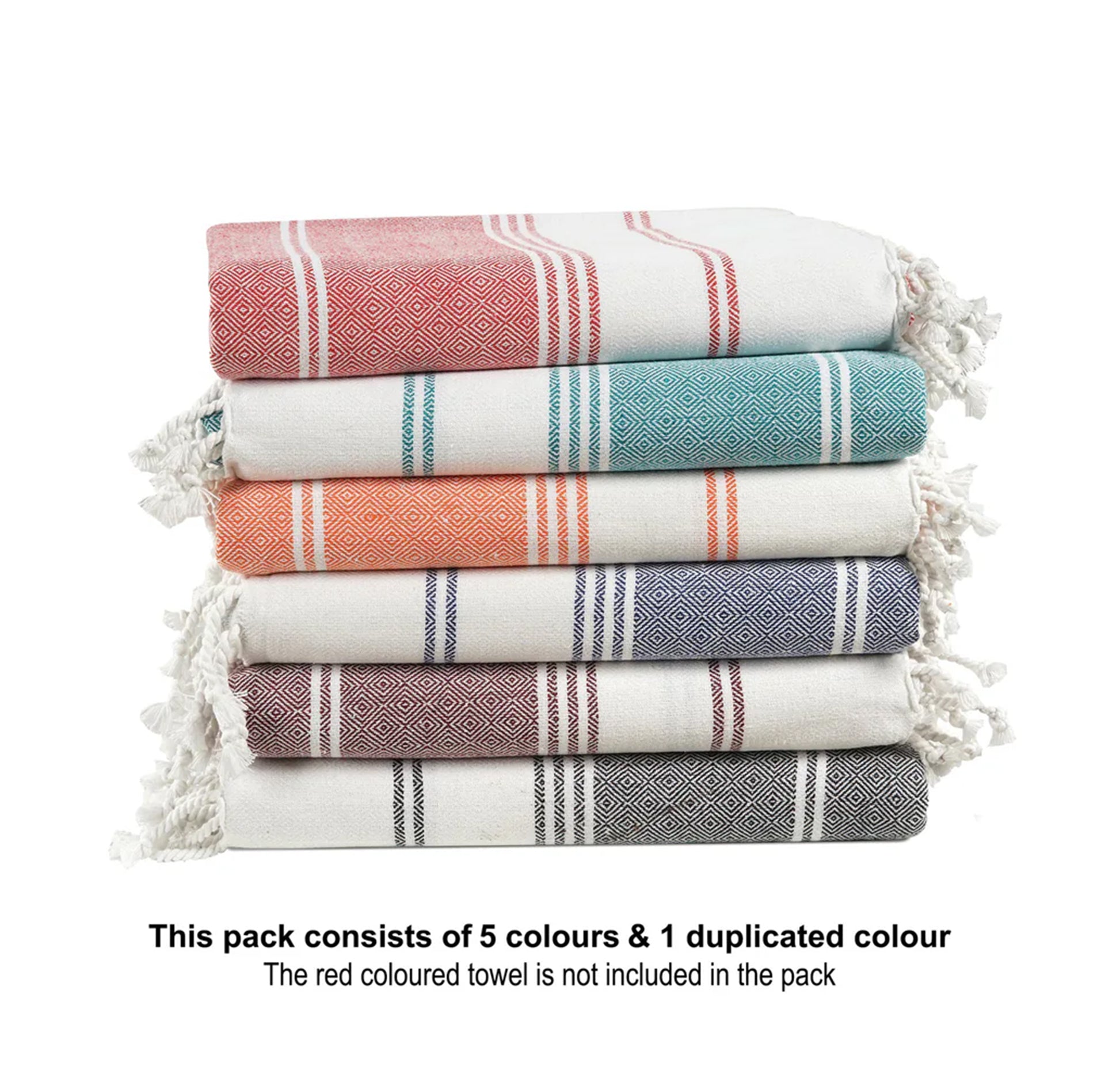 Set of 6 Diamond Turkish Beach Towels  - Multi Pk2